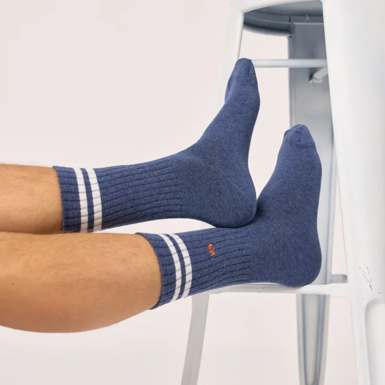 Chaussettes rétro - Bleu rayé blanc - 41/46