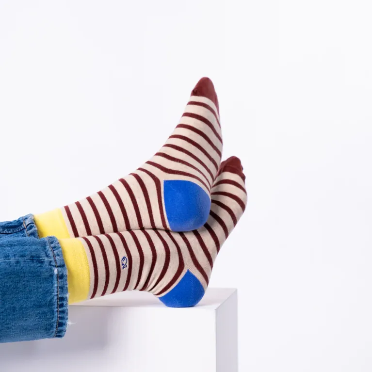 Paire de chaussettes - 41-46 - Beige rayé