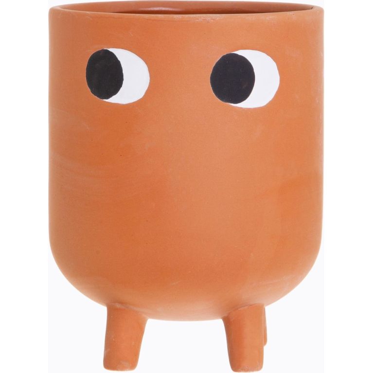 Petit pot en terre cuite sur pieds - Oeils