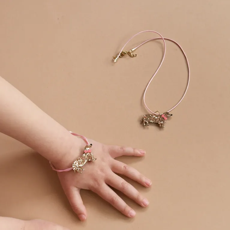 Coffret bijoux et accessoires cheveux - Teckel - Rose et doré