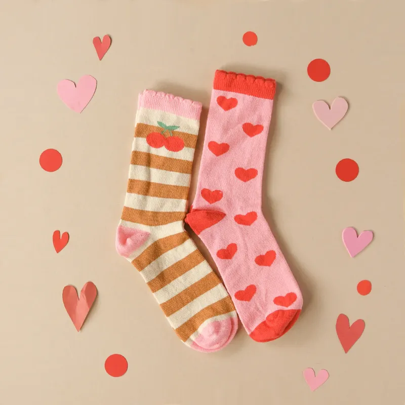 Lot de 2 paires de chaussettes - Cerise et coeur - 31 - 35.5