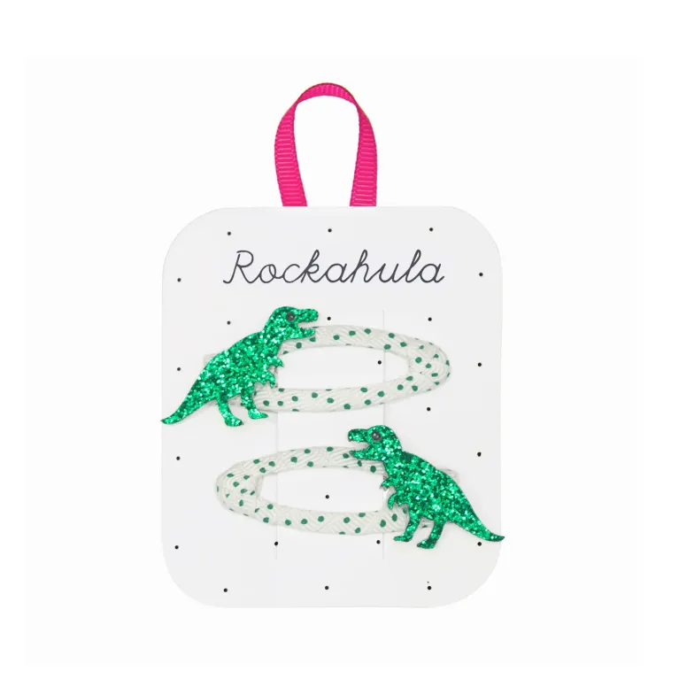 Lot de 2 barrettes - T-rex vert
