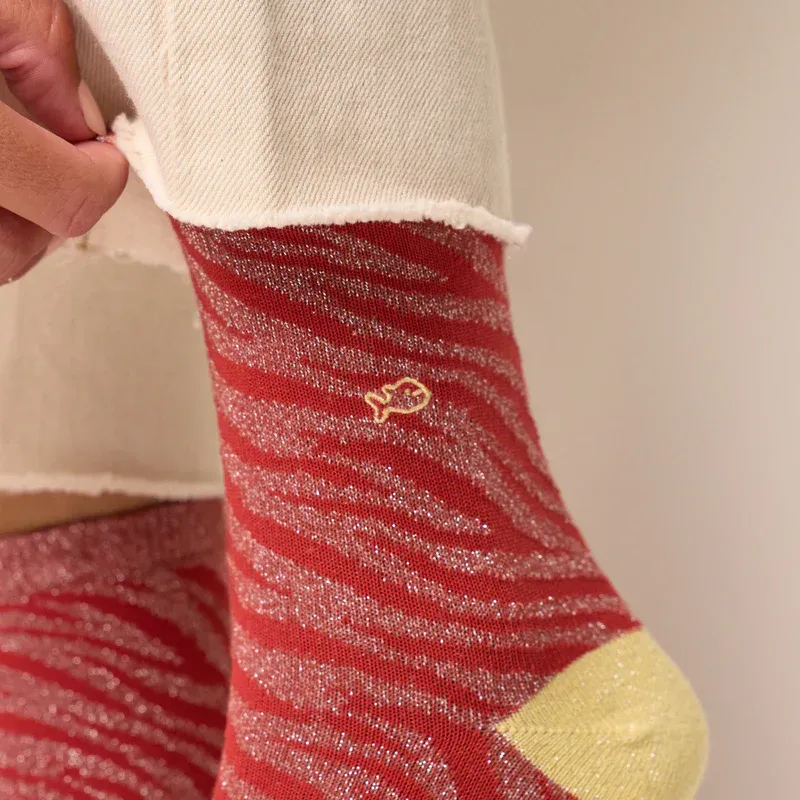 Paire de chaussettes - 37 40 - Rayures zèbres rouille et jaune