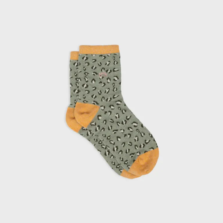 Paire de chaussettes - 37 40 - Léopard vert clair et orange