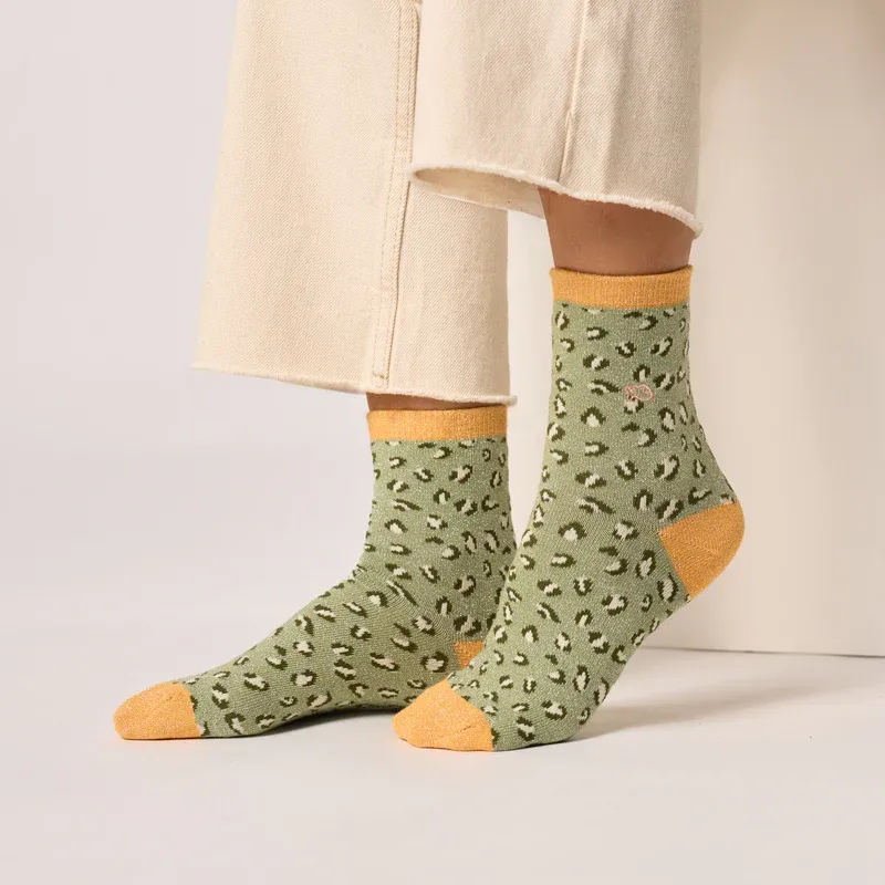 Paire de chaussettes - 37 40 - Léopard vert clair et orange