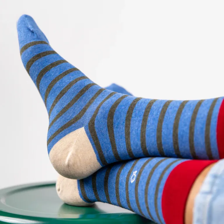 Paire de chaussettes - 41-46 - Bleu rayé kaki