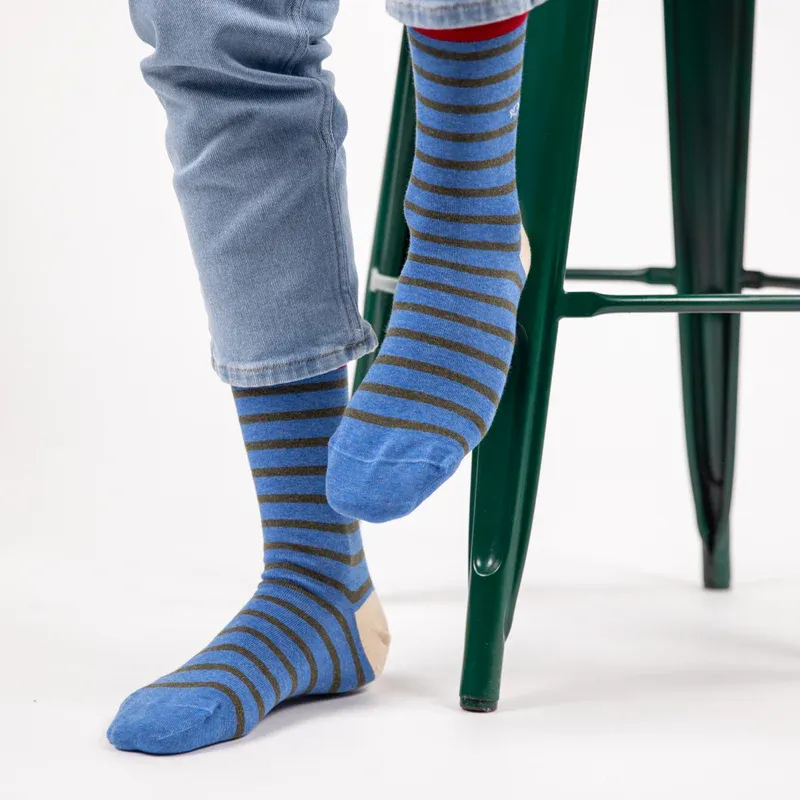 Paire de chaussettes - 41-46 - Bleu rayé kaki