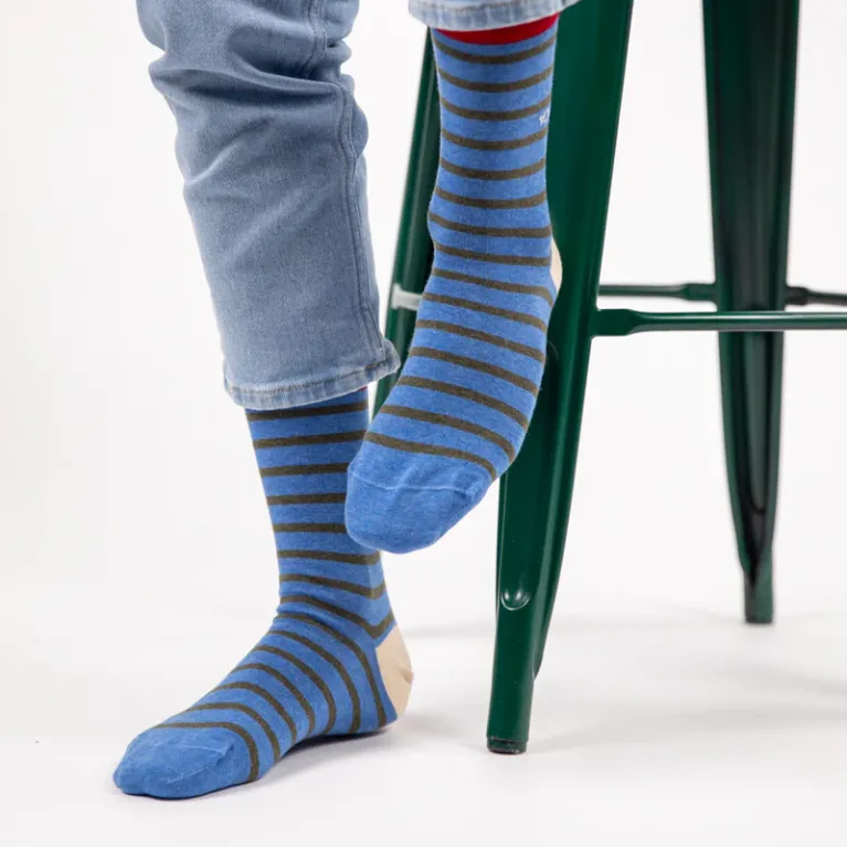 Paire de chaussettes - 41-46 - Bleu rayé kaki