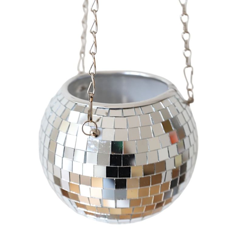 Pot de fleurs à suspendre - Petite boule à facettes argent - Petit Souk