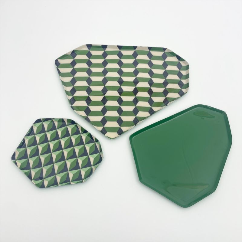 Set de 3 plateaux vintage diamond Green