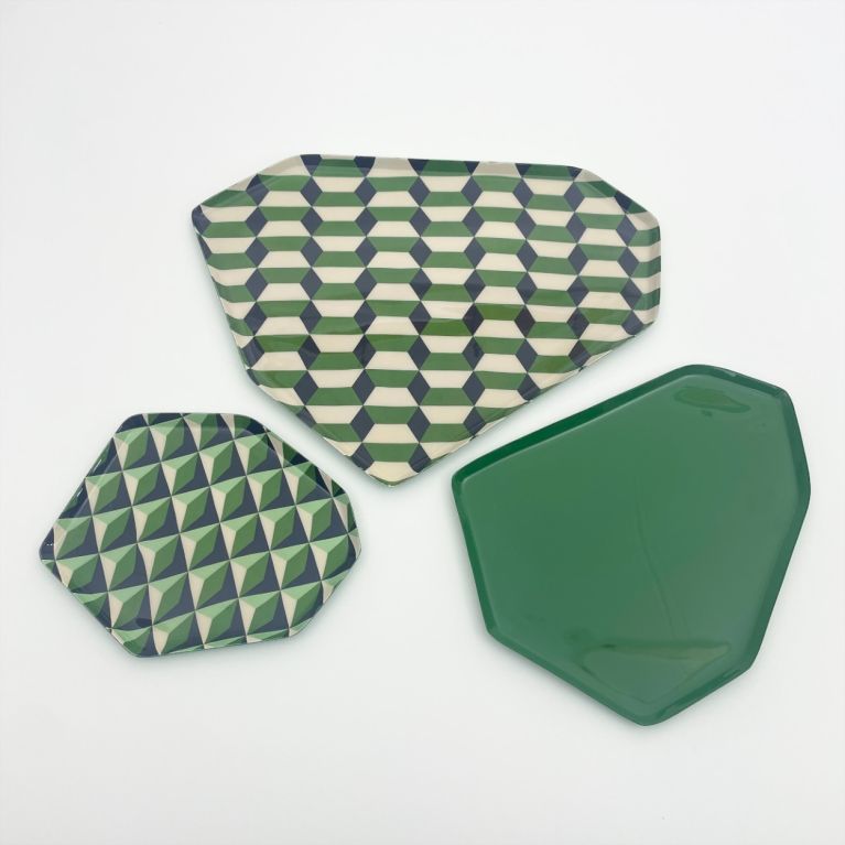 Set de 3 plateaux vintage diamond Green