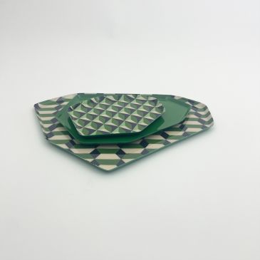 Set de 3 plateaux vintage diamond Green