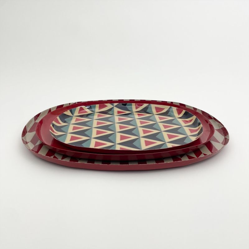 Set de 3 plateaux vintage oval burgundy