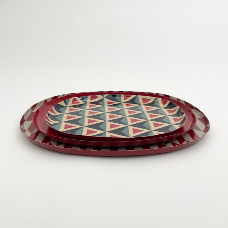 Set de 3 plateaux vintage oval burgundy