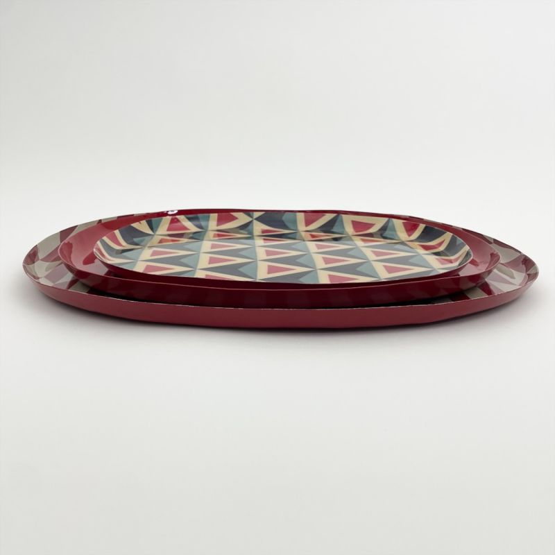 Set de 3 plateaux vintage oval burgundy