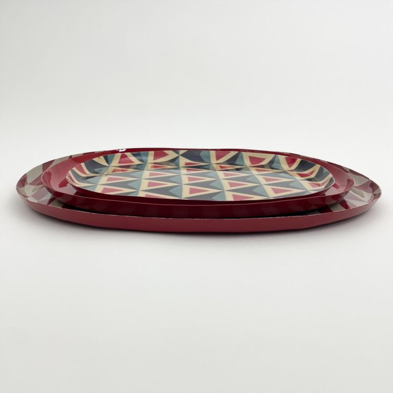 Set de 3 plateaux vintage oval burgundy