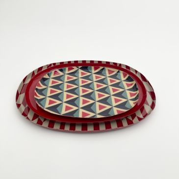 Set de 3 plateaux vintage oval burgundy