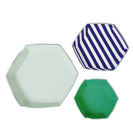 3 plateaux à service en papier géométriques -bleu