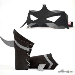 Masque et manchettes Super Chauve-souris noir-gris Chamaléon